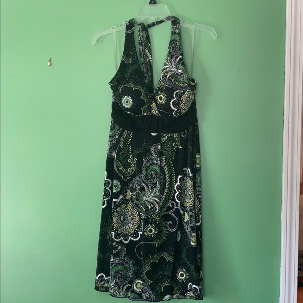 Green and black hulter dress